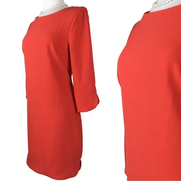 Vince Camuto Gorgeous Tomato Orange 3/4 Sleeve Boatneck Shift Midi Dress size 10 - Picture 2 of 14